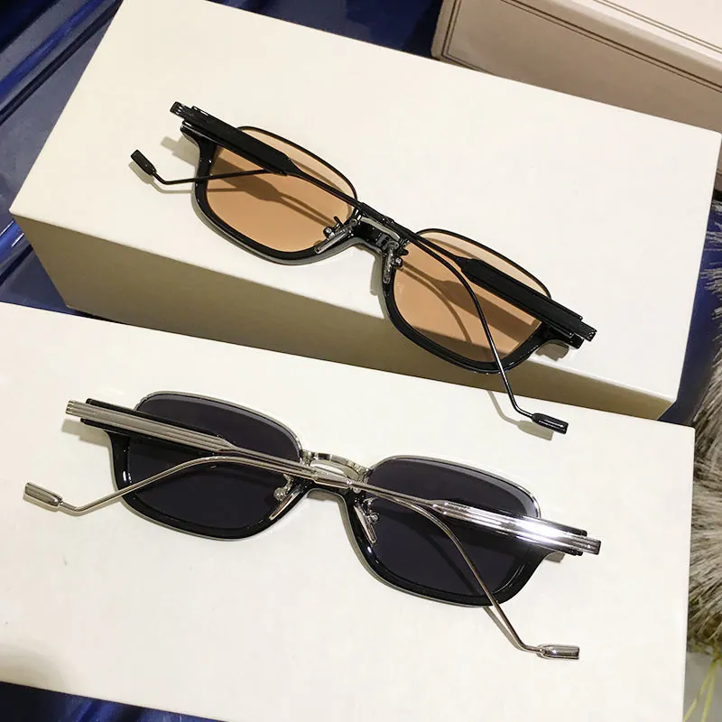 Vintage Rectangle Sunglasses UV Protection Metal Acetate Frame Trendy Small Frame Eyewear For Men Women