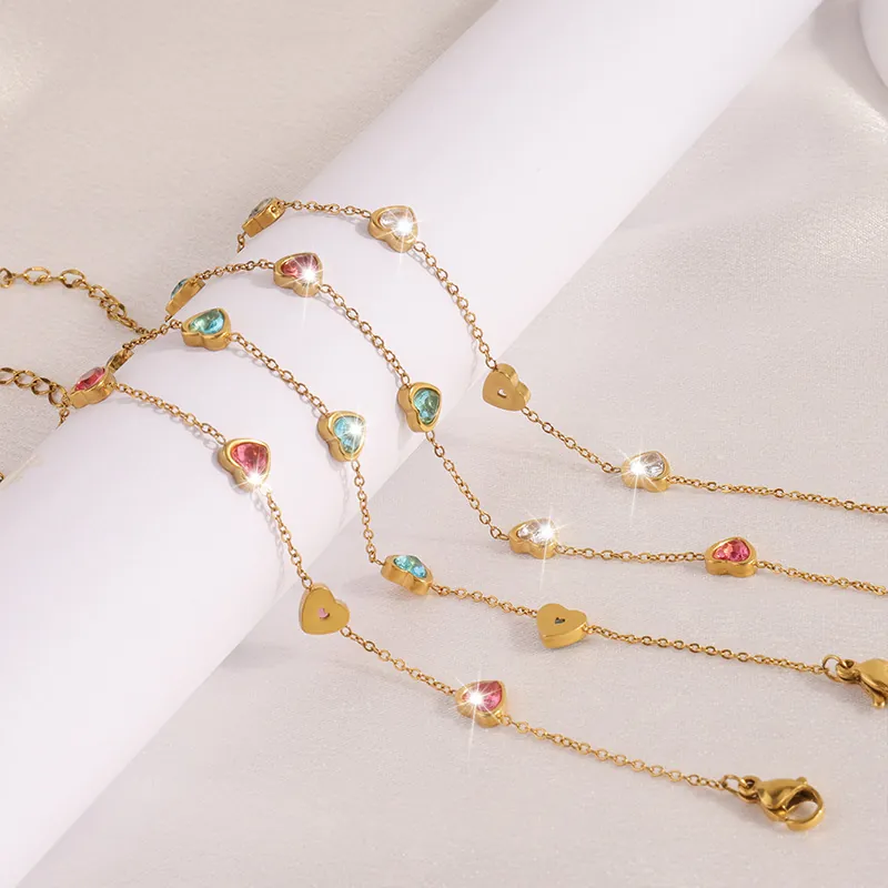Braccialetto di Lusso in Acciaio Inossidabile con Cuore di Strass per Donna Bracciale a Catena Regolabile Placcato Oro Gioielli