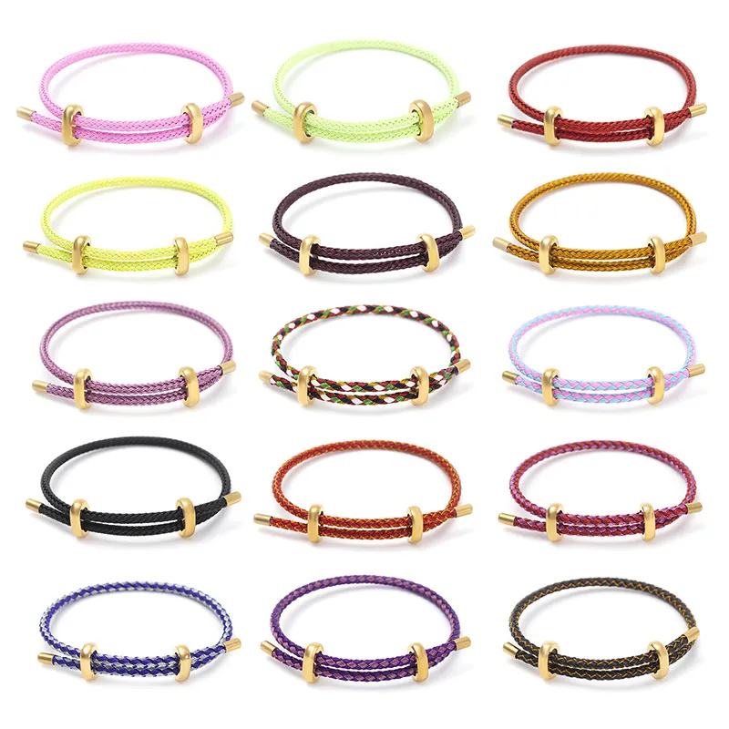 Minimalist Woven Rope Bracelet Adjustable Titanium Steel Brass 18K Gold Plated Braided Hand Rope Unisex Couple Jewelry Gift