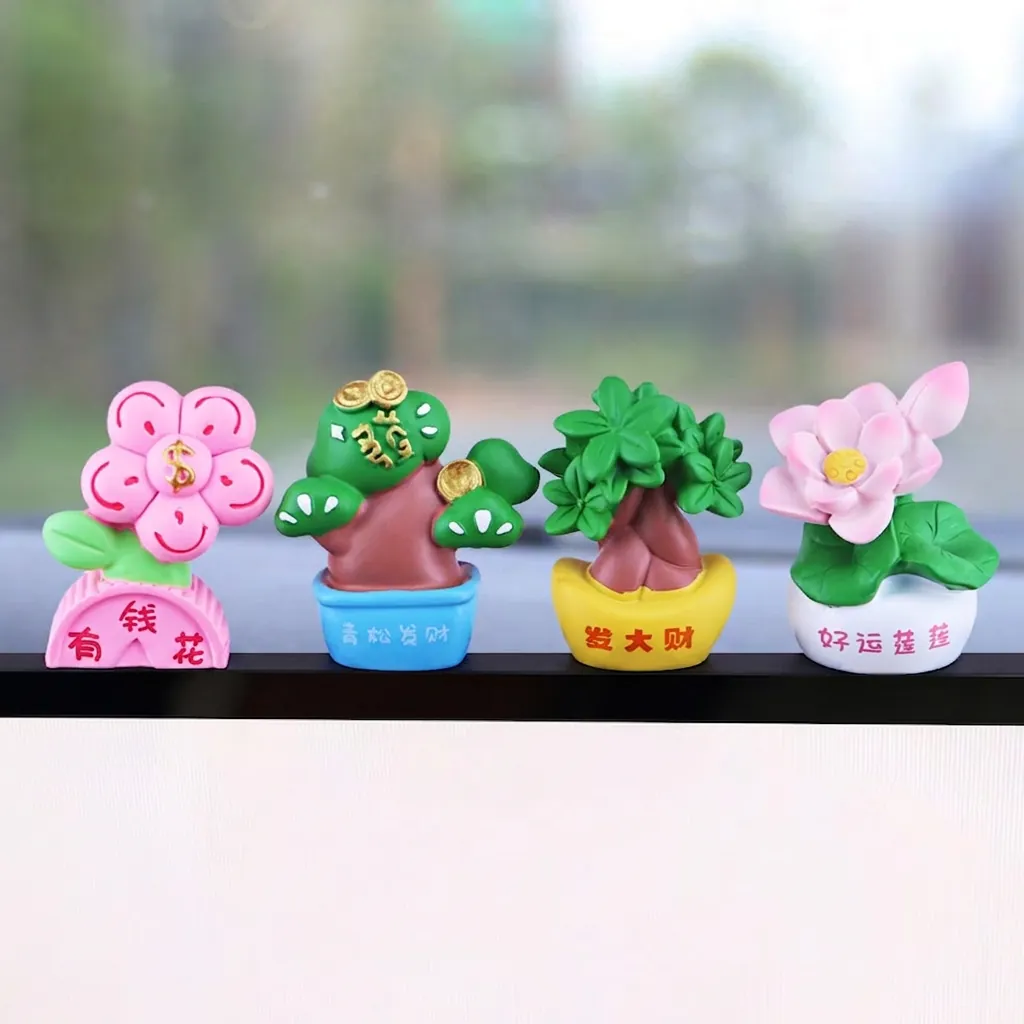 Mini Resin Car Dashboard Ornaments Lucky Wealth Tree Flower Miniature Plant Figurine Auto Interior Decoration Accessory