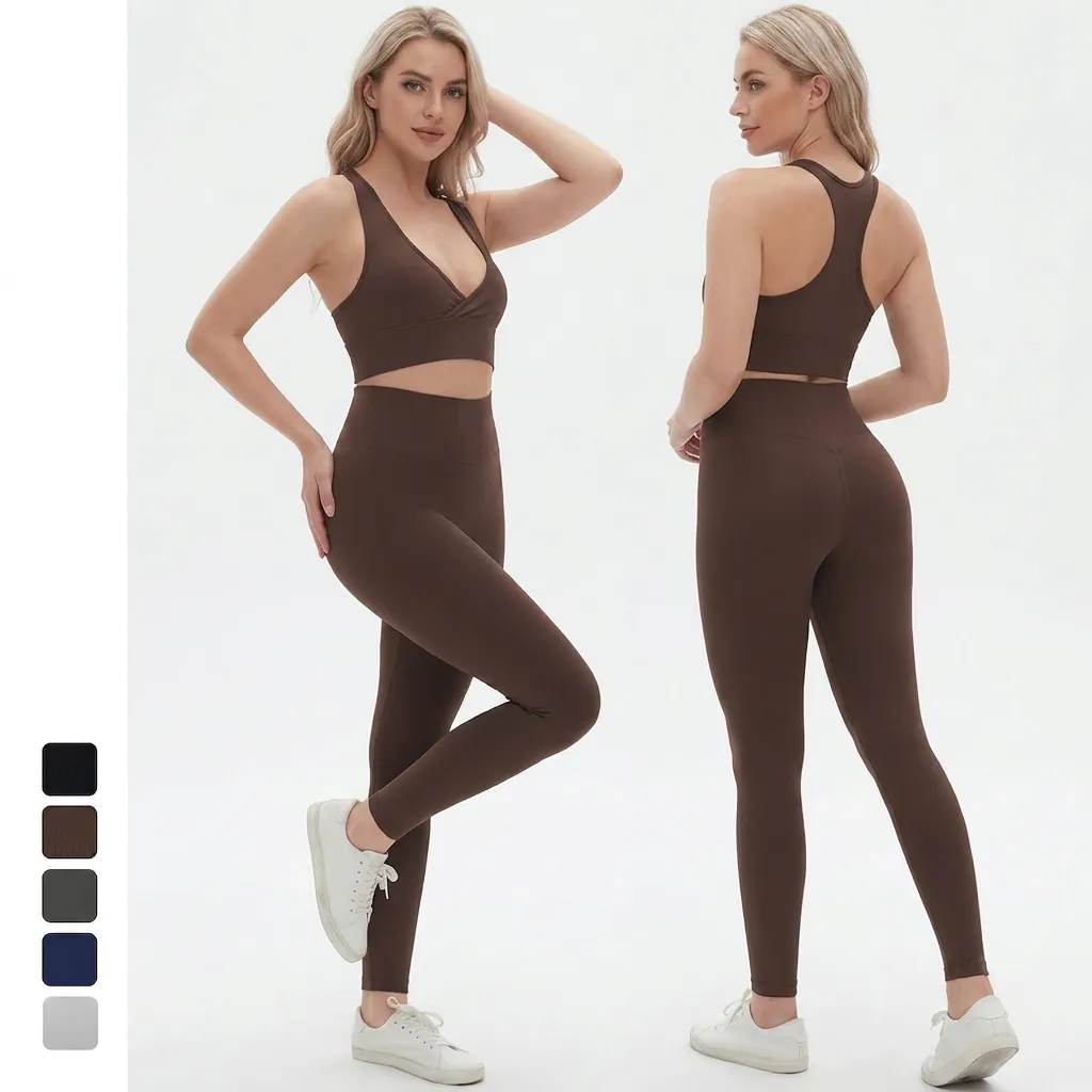 Seamless Women Top And Bottom Cross Bra High Waist Butt Lifting Leggings Yoga Running Fitness Outfits