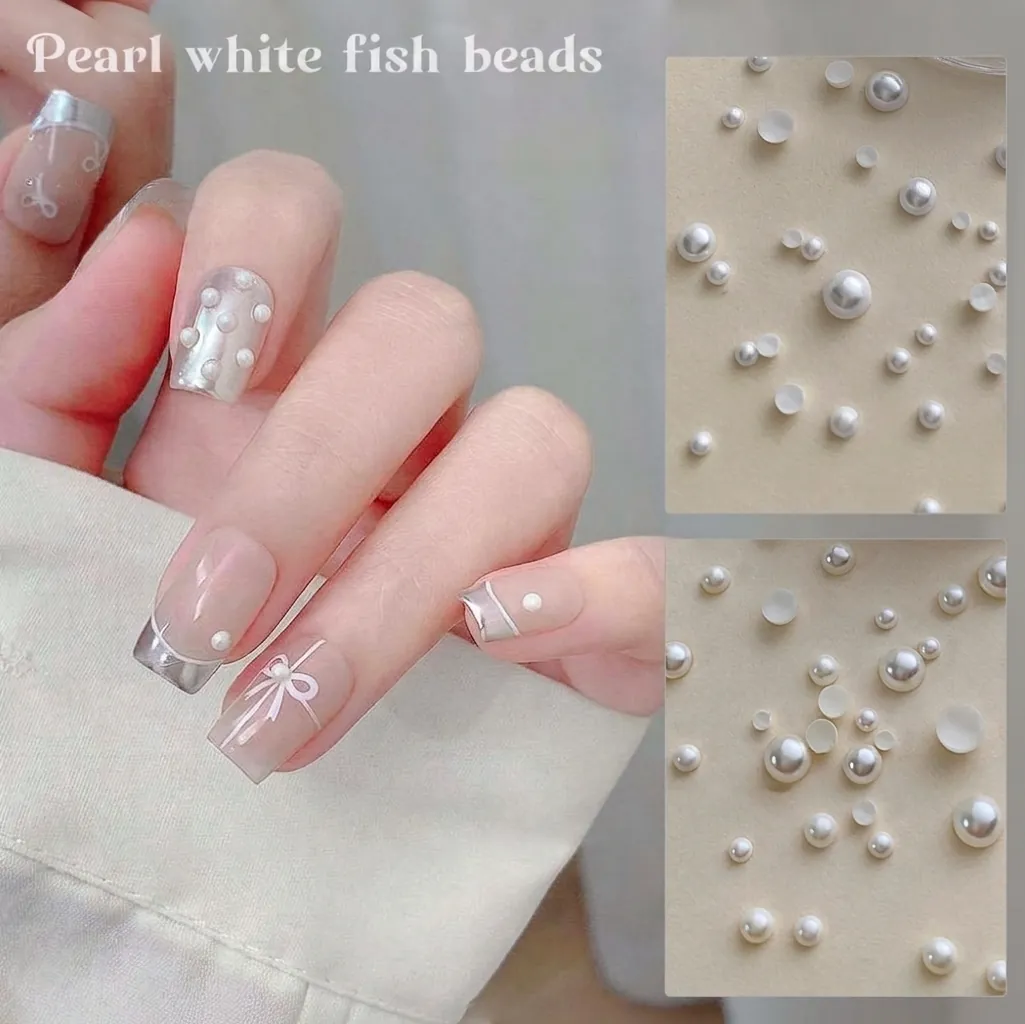 Mermaid Artificial Pearl Glass Beads Flat Back Nail Art Decorations Iridescent DIY Manicure Accessories