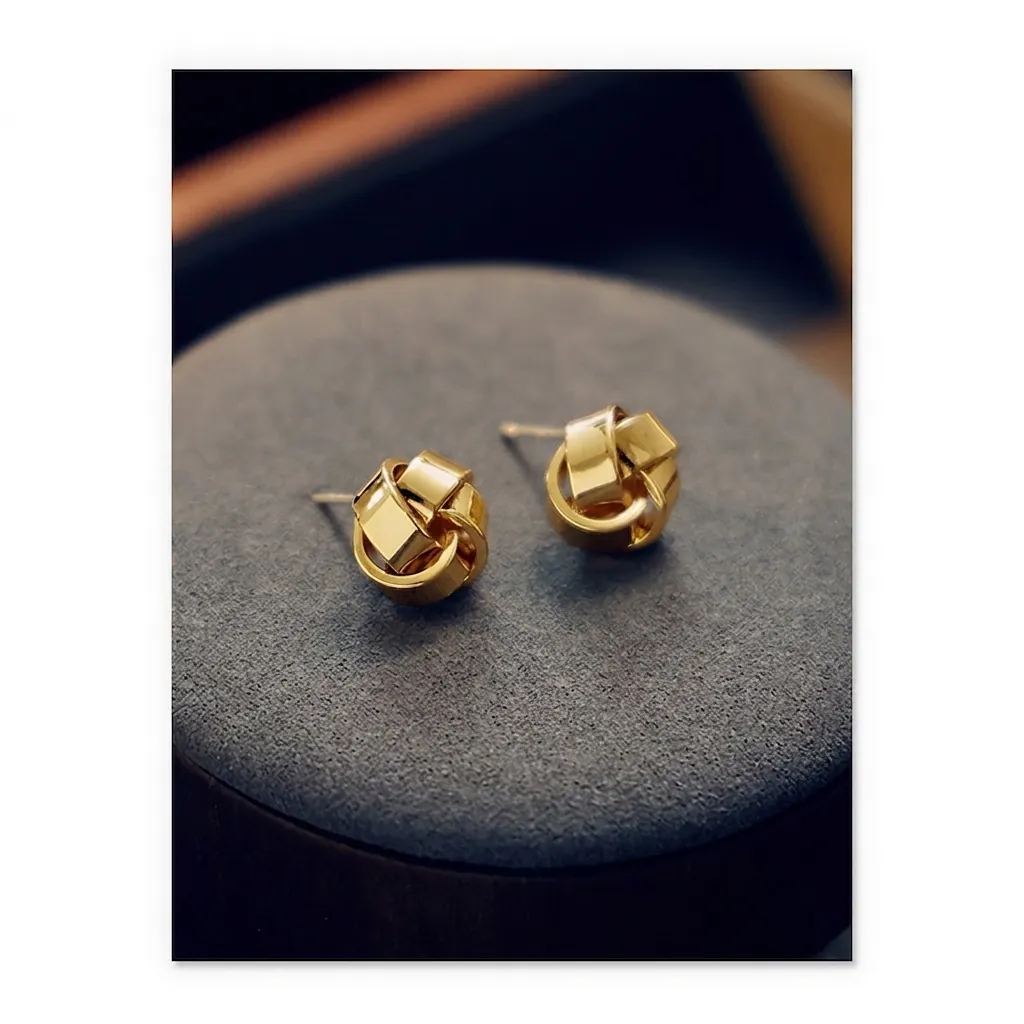 Boucles D'oreilles Puces Noeud Tissé Vintage Laiton Plaqué Or 18K Avec Tige En Argent Sterling 925 Bijoux Minimalistes Élégants