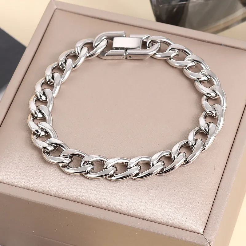 Cuban Link Bracelet Stainless Steel Polished Bold NK Chain Hip Hop Punk Style Jewelry Buckle For Men Women