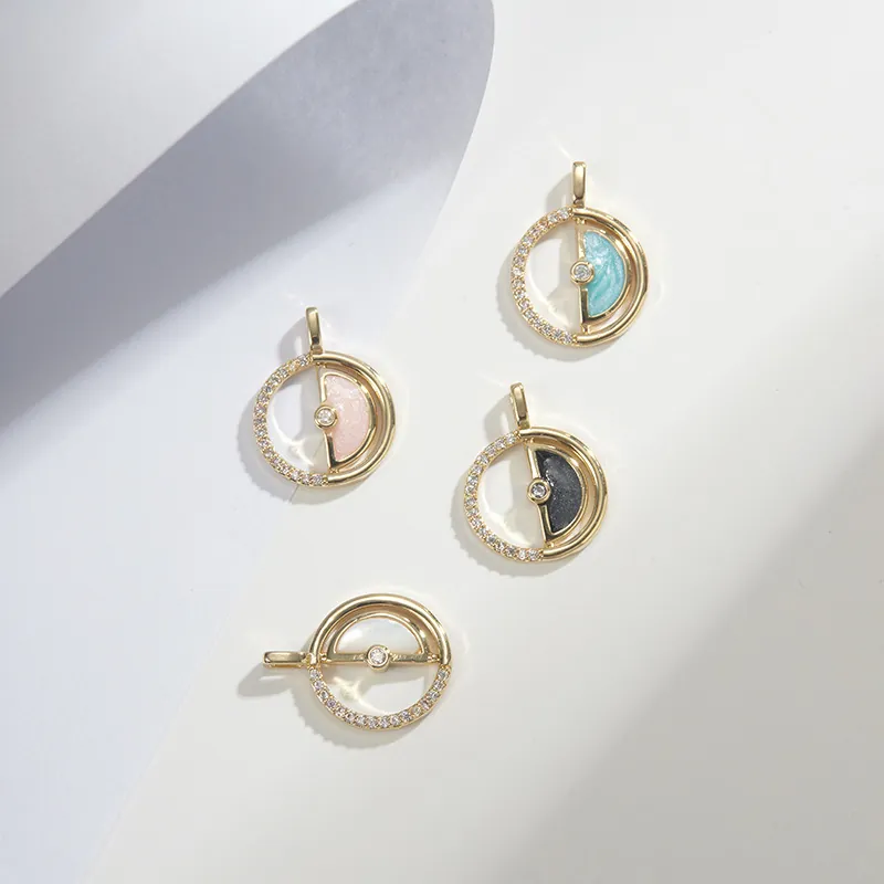 Round Enamel Copper Charms Gold Plated Rhinestone Inlaid For Jewelry Making DIY Necklace Bracelet Accessories