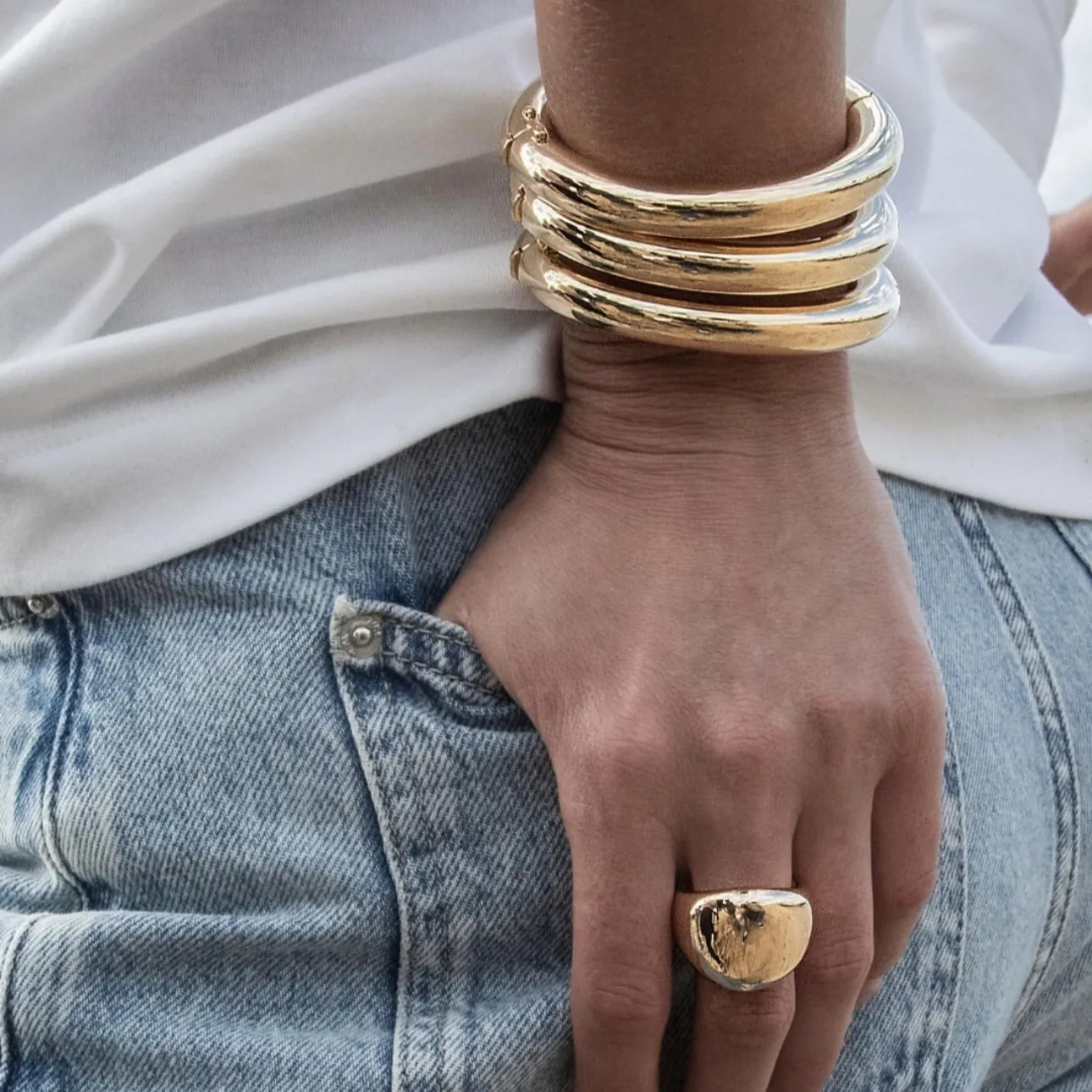 Vintage Kupfer Vergoldet Glänzend Breite Armreif Armband Für Damen Geometrische Einfache Ovale Stapelbare Boho Modeschmuck Geschenk