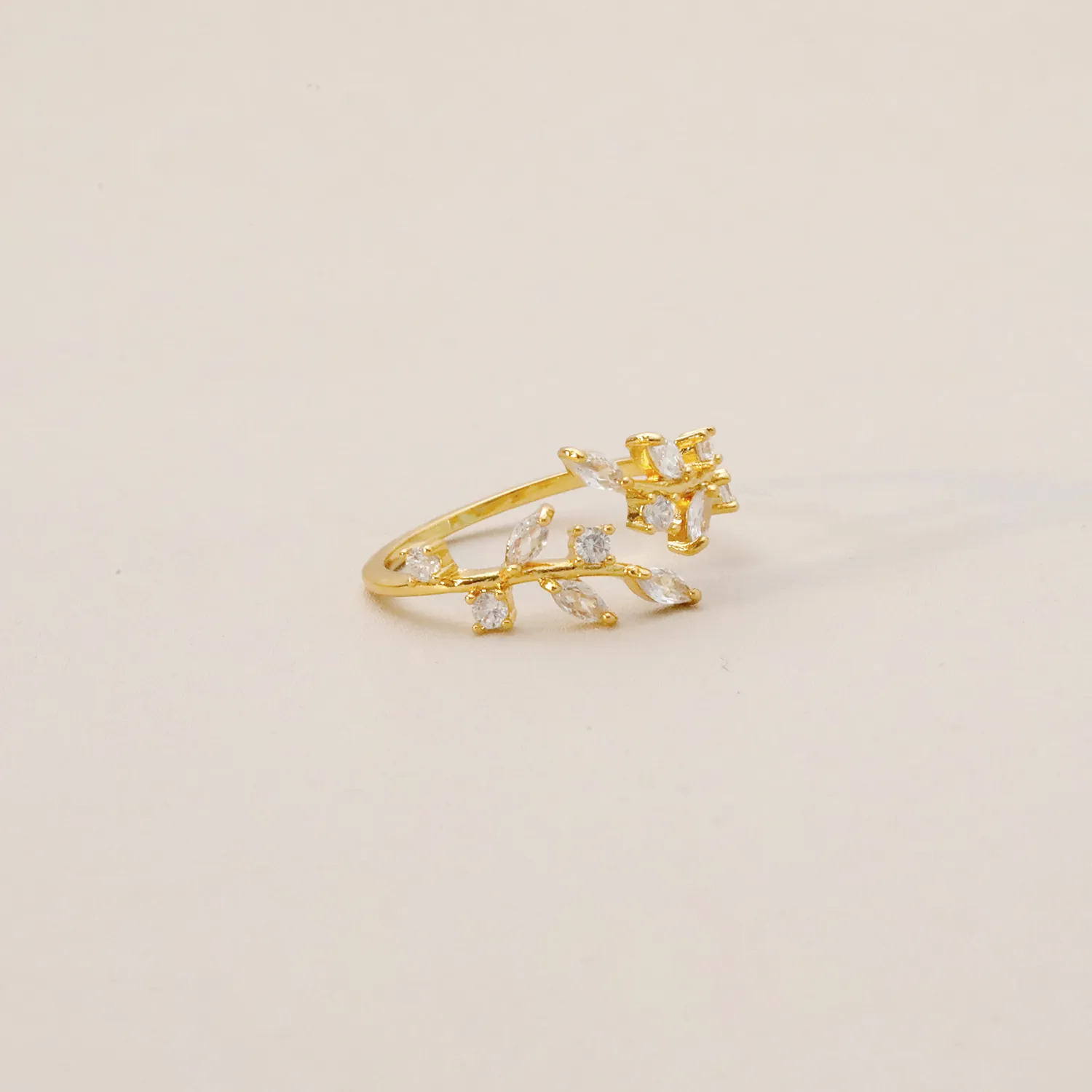 Leaf Open Ring Copper With Zircon Adjustable Vine Design Elegant Minimalist Fashion Jewelry For Women Gift