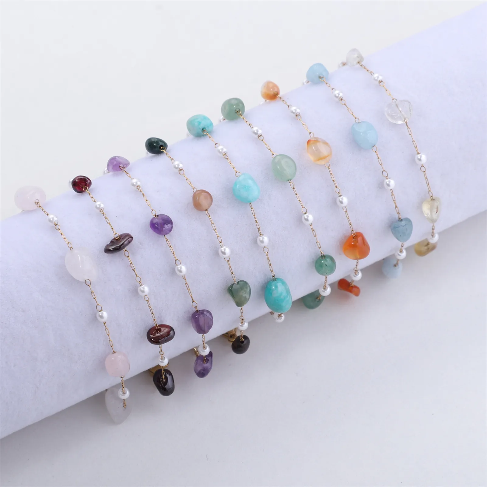 Natural Stone Artificial Pearl Bracelet Anklet 18K Gold Plated Stainless Steel Chain Adjustable Ethnic Jewelry For Women