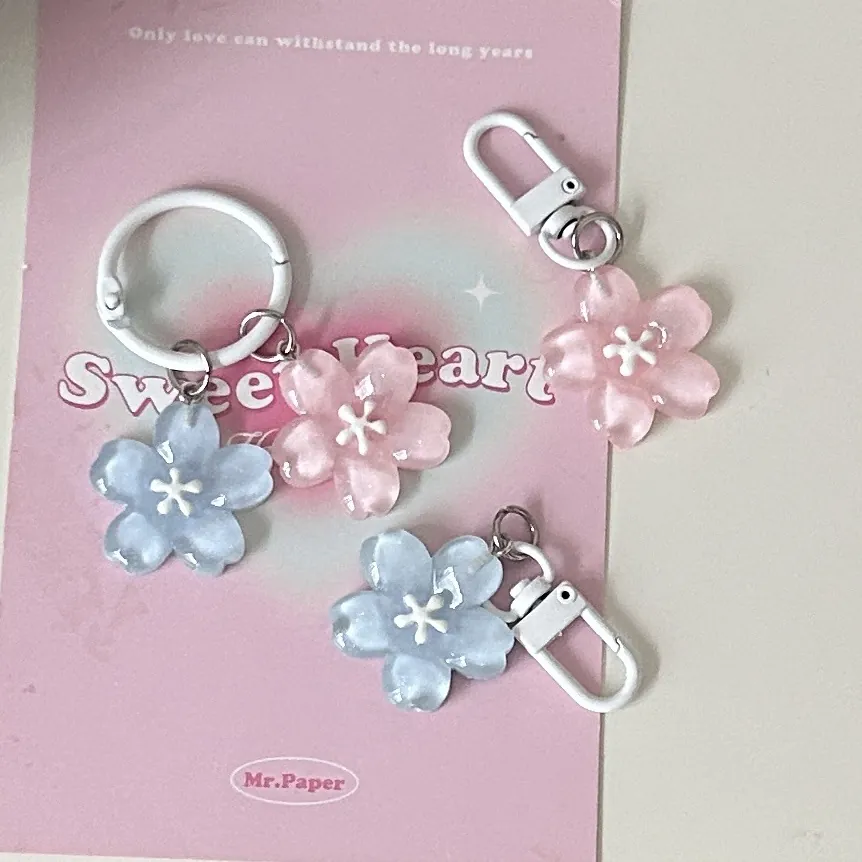 Sakura Flower Keychain Resin Jelly Translucent Cherry Blossom Pendant Cute Backpack Bag Accessories Gift For Girls