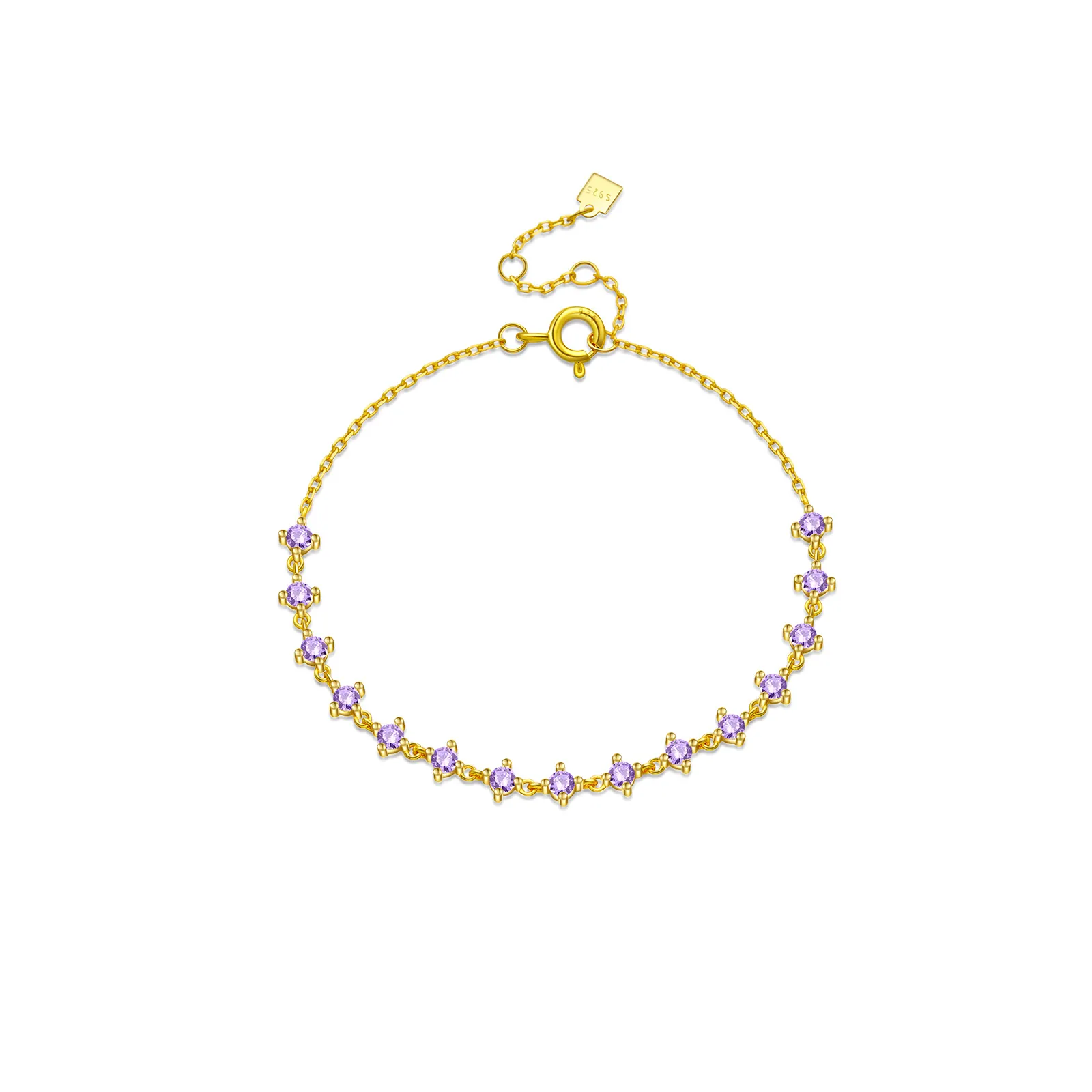 Bracciale In Argento Sterling 925 Zircone Viola Pietra Preziosa Rotonda Catena Regolabile Gioielli Di Moda Per Donna Matrimonio
