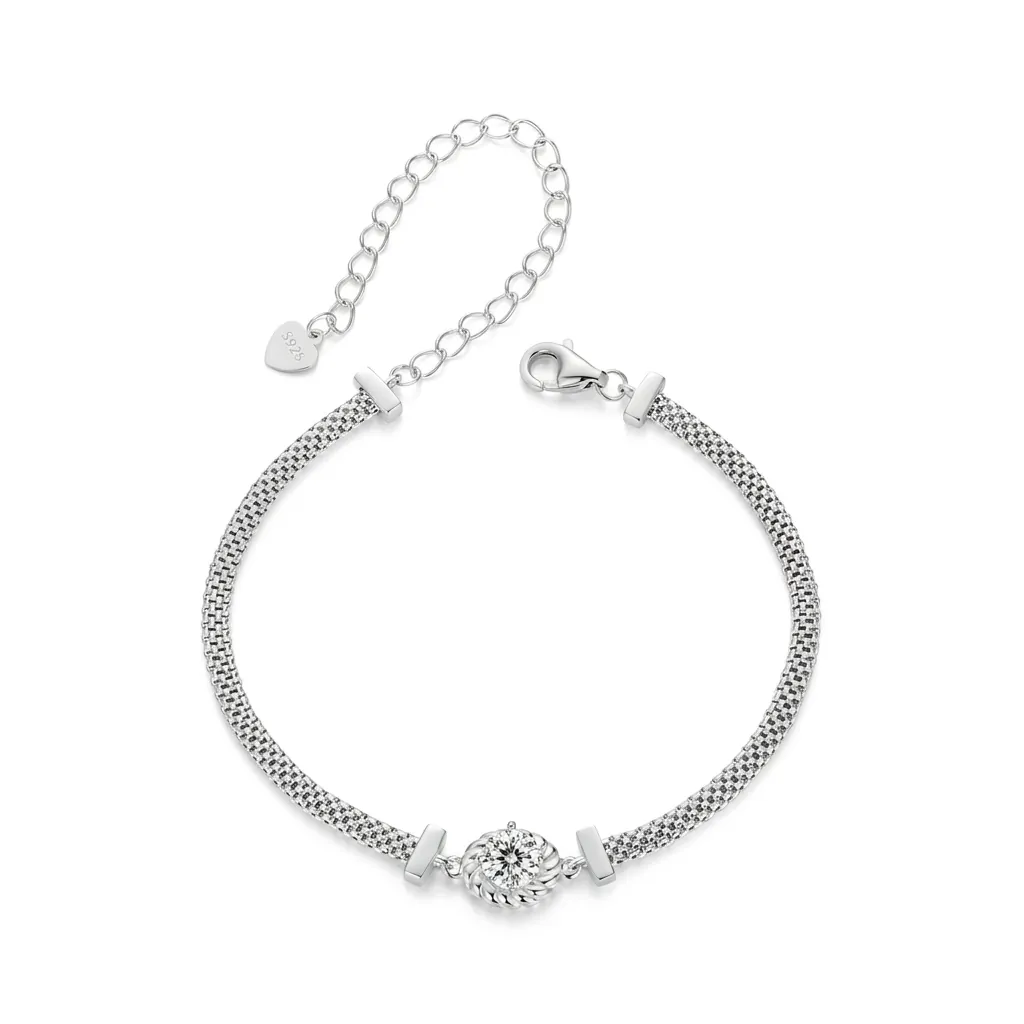 925 Sterling Silver Moissanite Woven Mesh Bracelet For Women 0.5ct Brilliant Round Cut Moissanite Adjustable Hand Jewelry