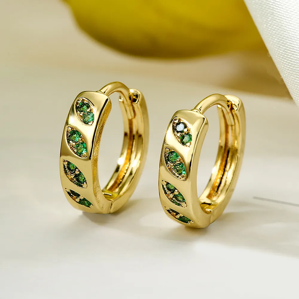 Zirkonia Blatt Creolen Kupfer Vergoldet Retro Elegant Marquise Stein Schmuck Für Frauen