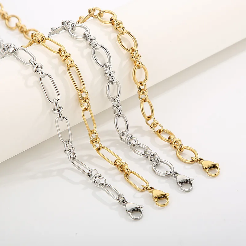 Minimalistische Geometrische Gliederketten Halskette Und Armband Titanstahl Schmuck Für Frauen