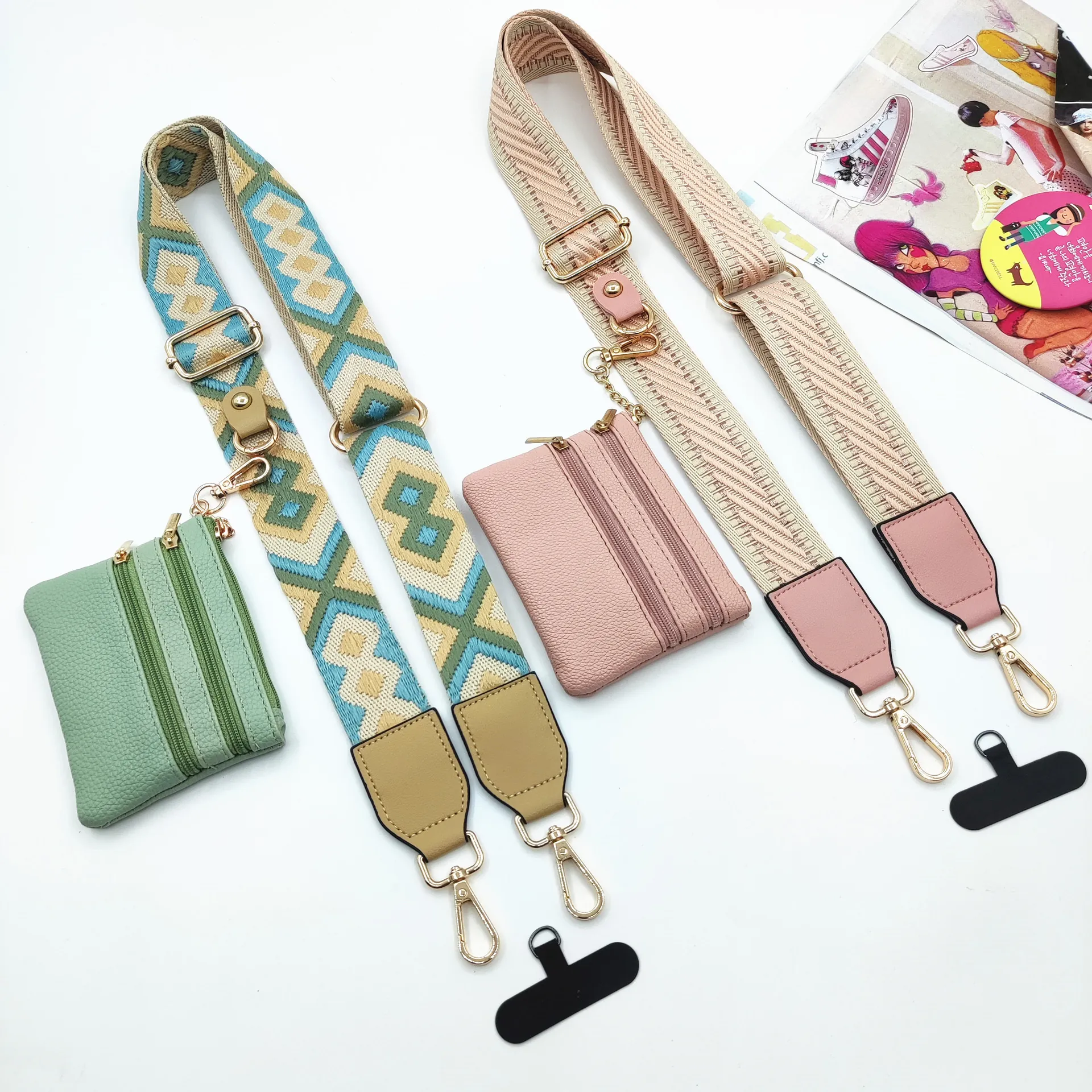 Wide Adjustable Shoulder Strap Replacement Detachable Mini Pouch Leopard Geometric Pattern Polyester PU Leather For Bags