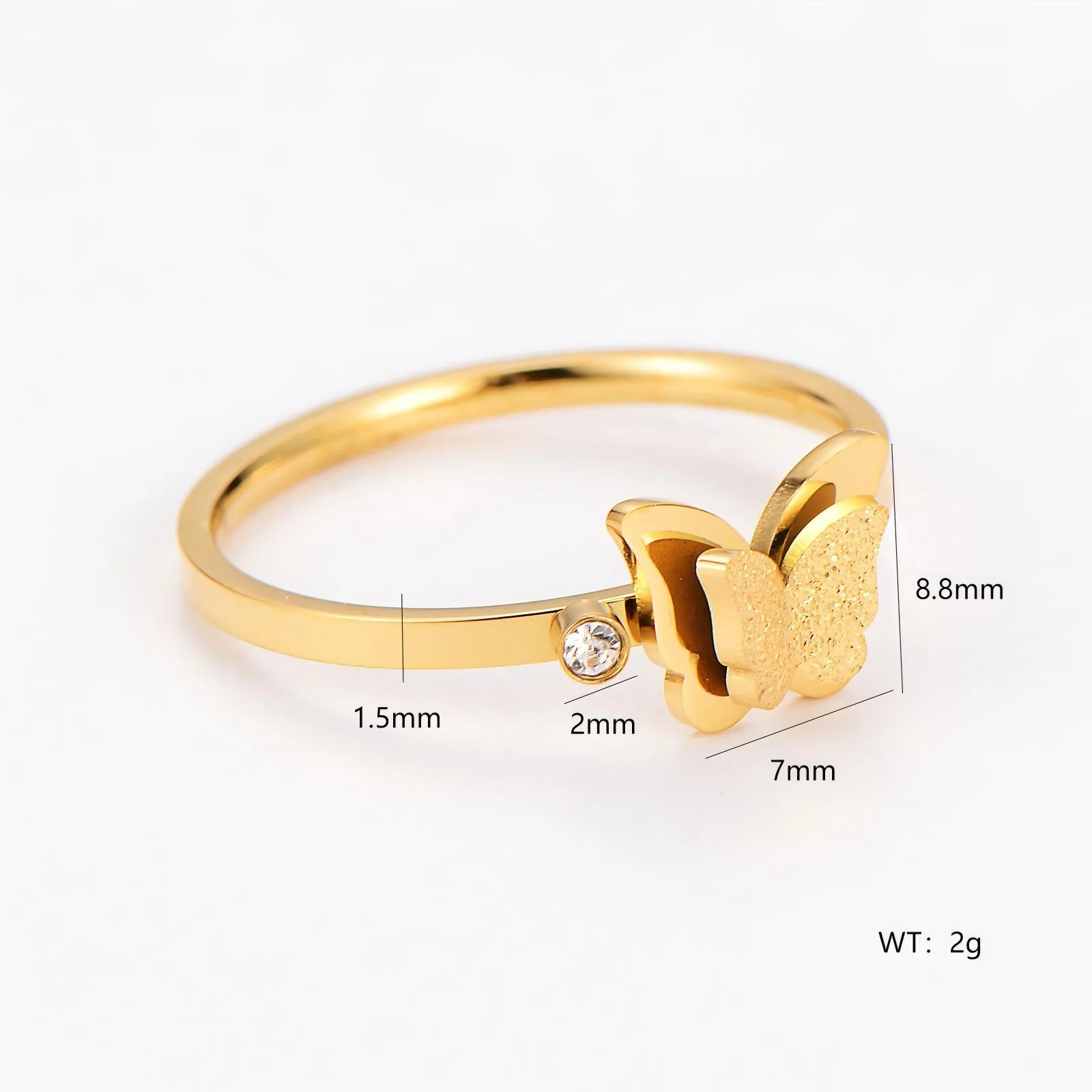 Butterfly Ring Stainless Steel Frosted Double Layer Zircon Elegant Minimalist Jewelry Fashion Aesthetic For Women
