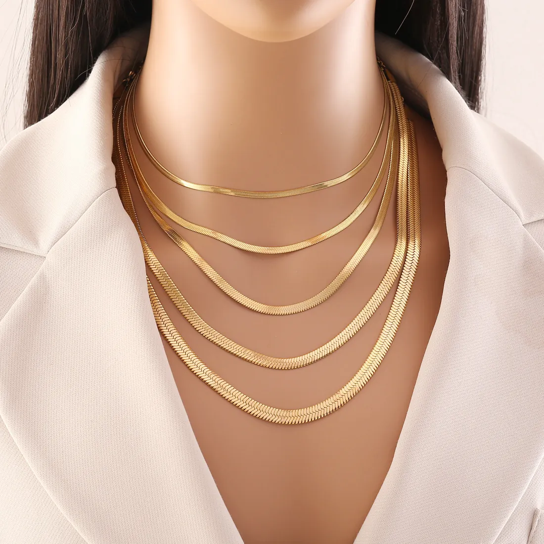 Flat Snake Bone Chain Necklace Stainless Steel Minimalist Fashion Jewelry For Women Men