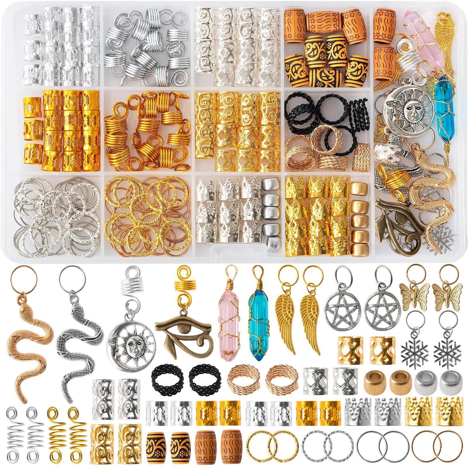 Dreadlock Hair Jewelry Braid Accessories Set Metal Rings Cuffs Coils Pendants Snake Butterfly Star DIY Styling For Women