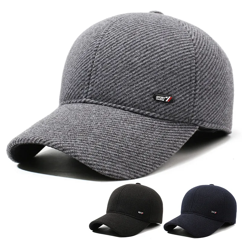 Men Winter Warm Baseball Cap Woolen Tweed Ear Protection Windproof Outdoor Sport Style Adjustable