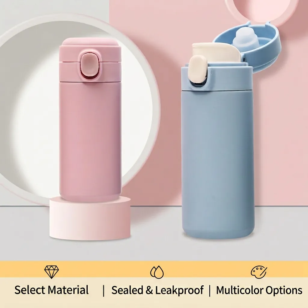 Stainless Steel Insulated Water Bottle Vacuum Flask Portable Leakproof Bounce Lid Cup For Office Travel School