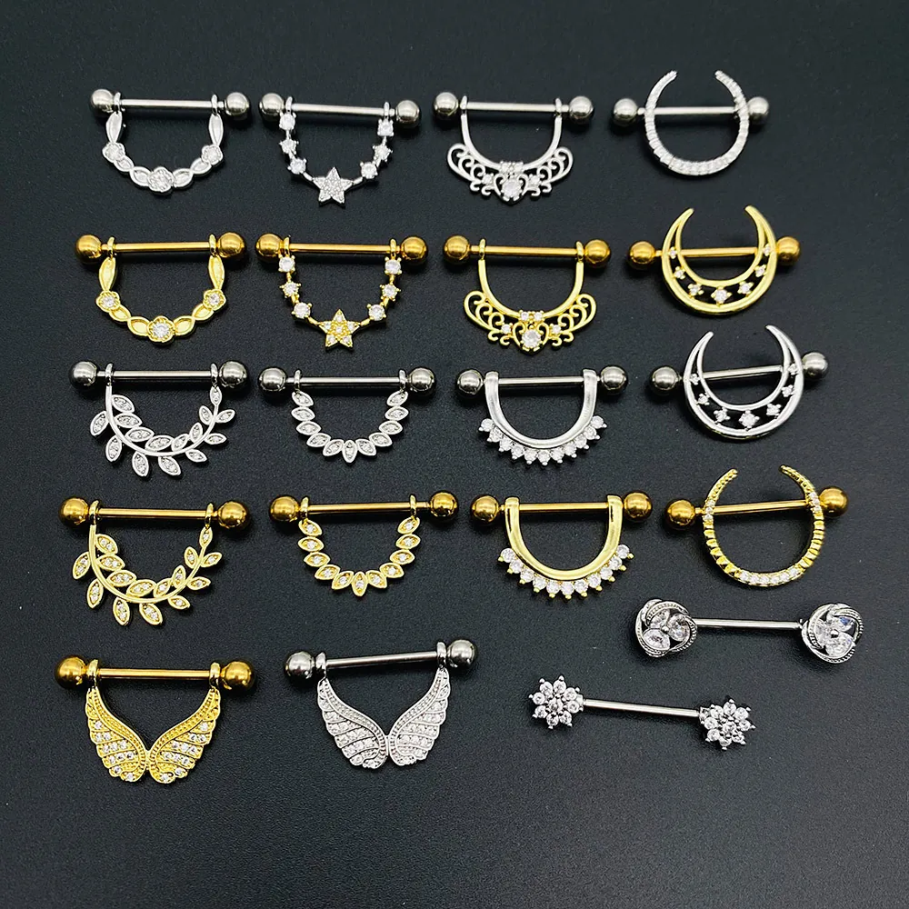 Nipple Rings Stainless Steel AAA Zircon Moon Wings Heart Flower Shapes Body Piercing Jewelry For Women Fashion