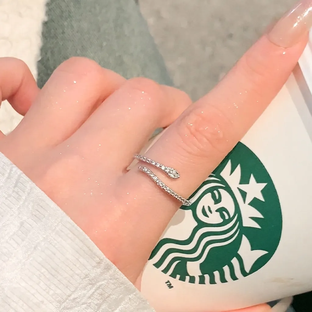 Snake Ring Copper Cubic Zirconia Adjustable Open Finger Jewelry Animal Shape Minimalist Elegant Gift For Women