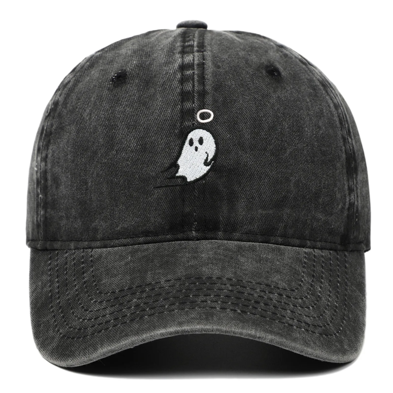 Casquette De Baseball En Coton Lavé Avec Broderie Fantôme Vintage Ajustable Chapeau De Soleil Extérieur Unisexe