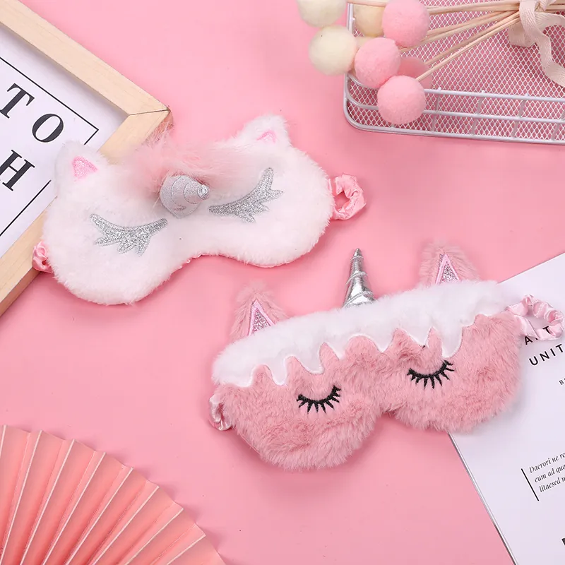 Unicorn Plush Sleep Eye Mask Soft Shading Blindfold For Travel Nap Rest Home Cute Animal Pattern With Elastic Strap