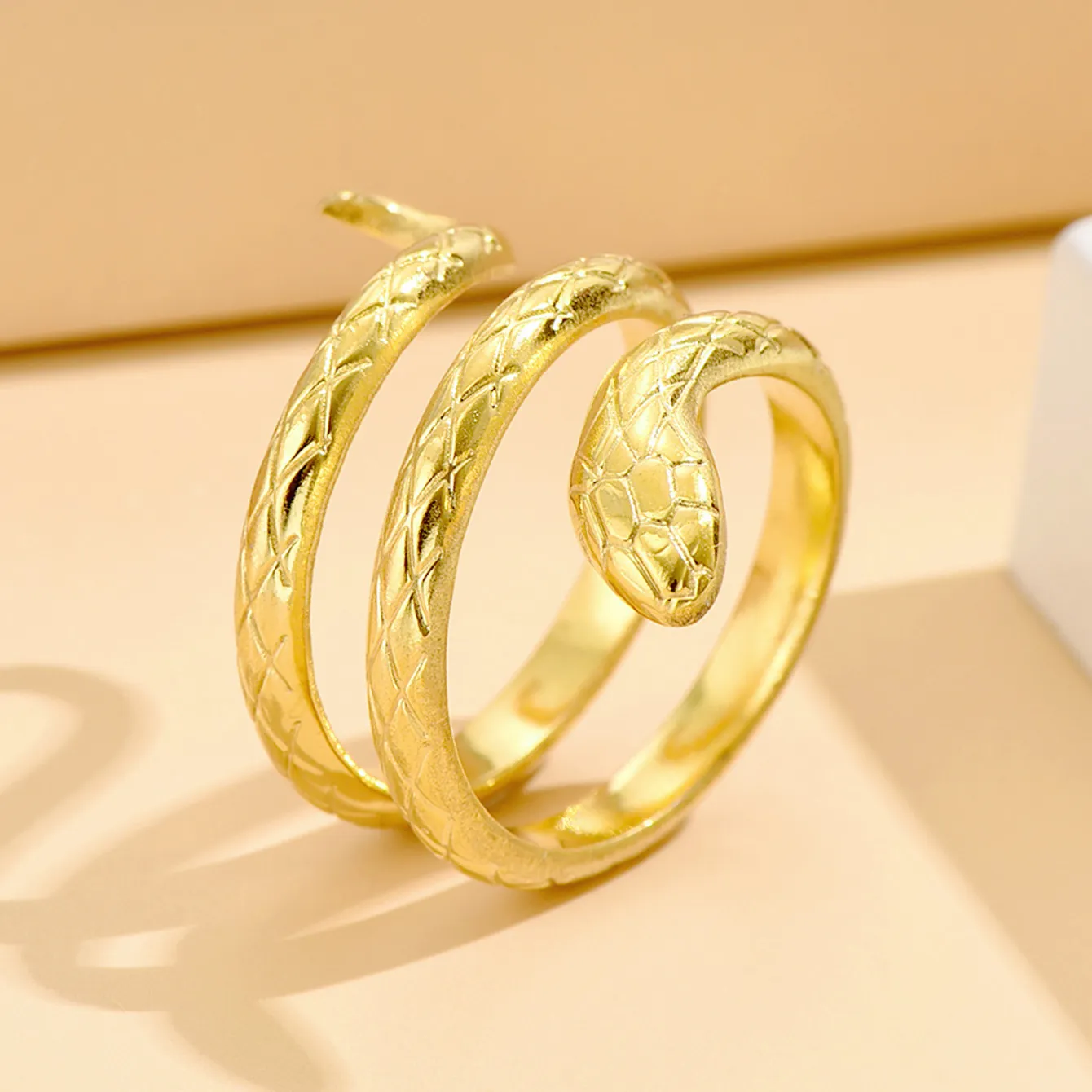 Snake Ring Stainless Steel Spiral Wrap Scale Texture Punk Vintage Gothic Jewelry For Men Women Couple Adjustable Open Ring