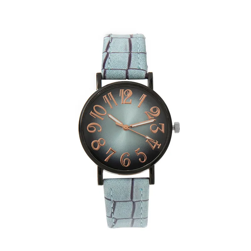 Montre à Quartz de Mode pour Femmes Bracelet en Cuir Motif Crocodile Cadran Dégradé Grands Chiffres Arabes Montre Analogique