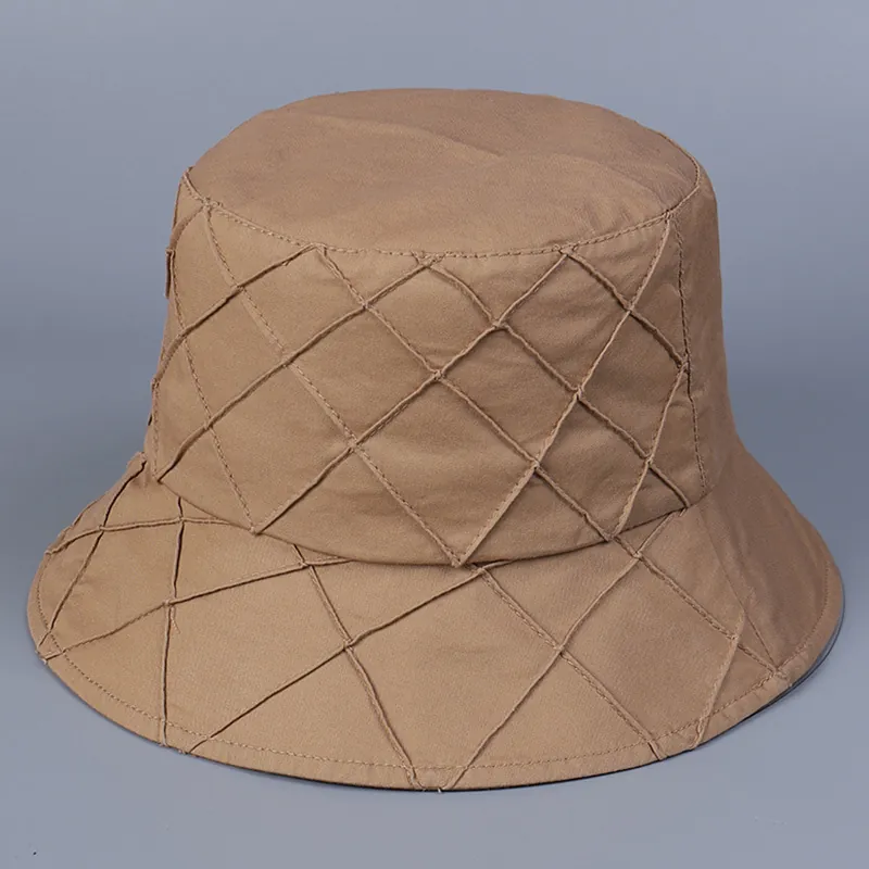 Gesteppter Fischerhut Aus Baumwolle Damen Atmungsaktiv Faltbar Sonnenschutz Lässiges Plissiertes Design