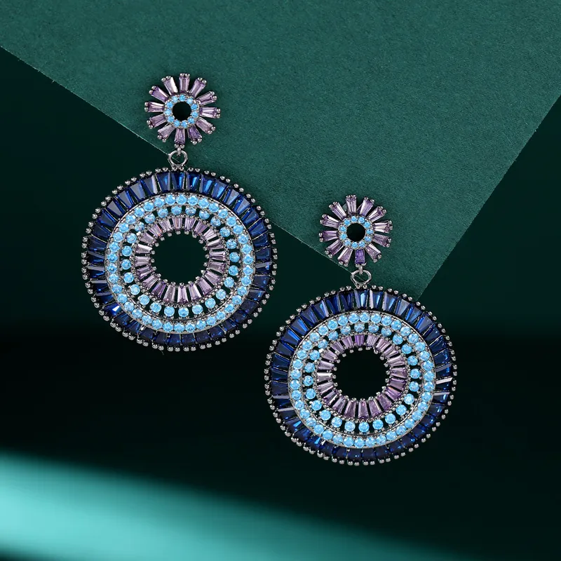Vintage Gradient Zirconia Double Hoop Earrings For Women With 925 Sterling Silver Earring Post Luxurious Floral Jewelry