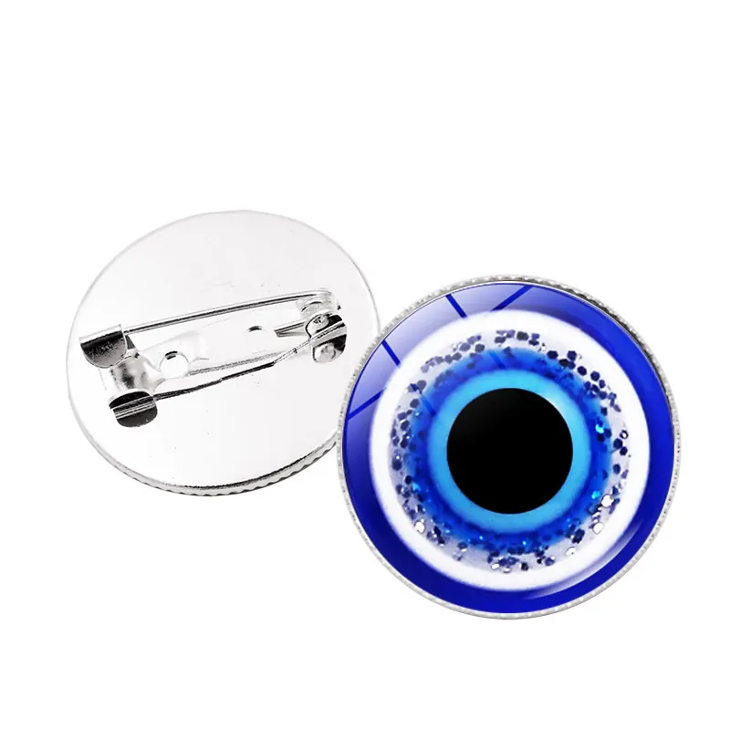 Evil Eye Brooch Pin Nazar Amulet Round Alloy Glass Dome Vintage Badge Clothes Decoration Fashion Jewelry Unisex