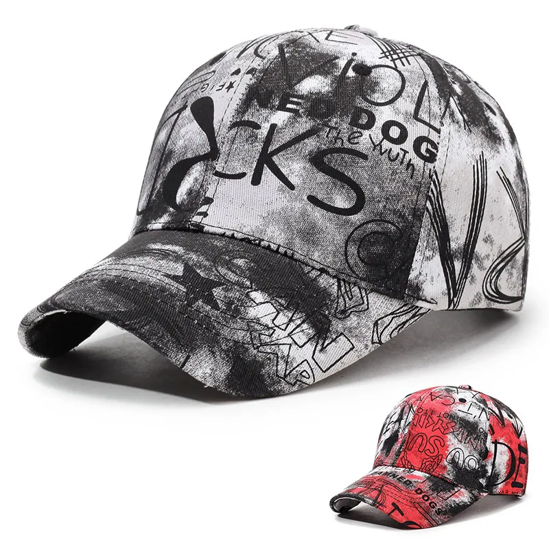 Graffiti Print Baseball Cap Polyester Streetwear Hip Hop Letter Pattern Adjustable Sun Hat Men Women