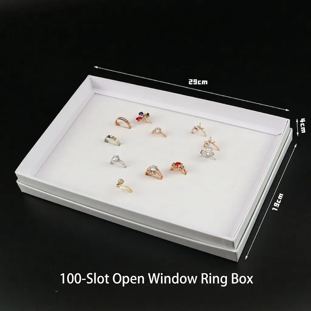 Jewelry Display Box White Paper PVC Transparent Window Lid Ring Earring Storage Organizer Showcase Rectangular