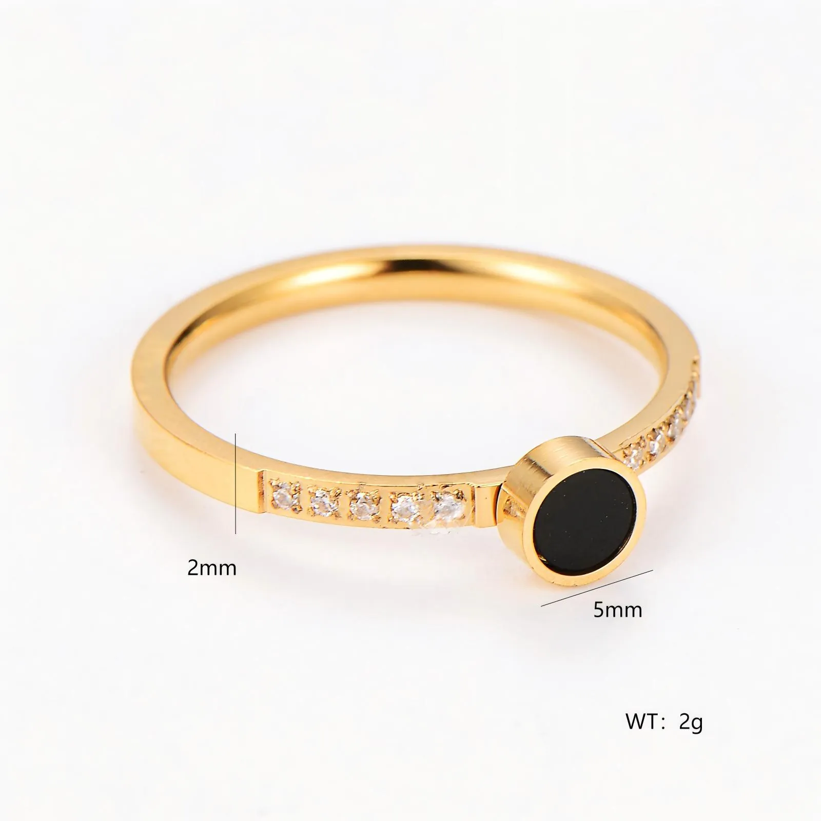 Bague En Acier Inoxydable Pour Femme Minimaliste Mode Cercle Géométrique Incrustation Noire Accents Zircone Chiffres Romains