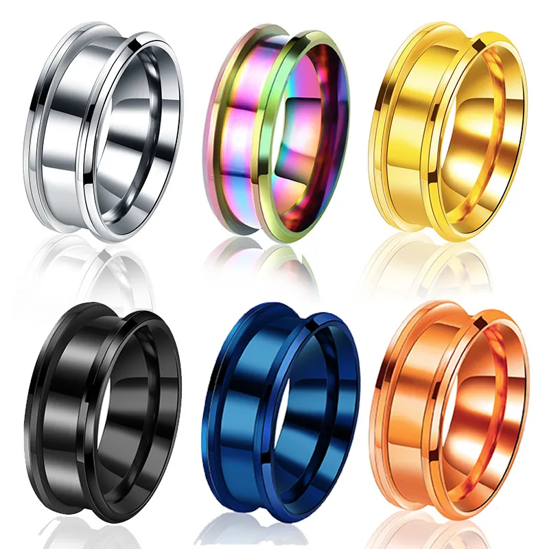 Stainless Steel Ring Band Double Beveled Groove Polished Simple Hip Hop Fashion Jewelry For Men