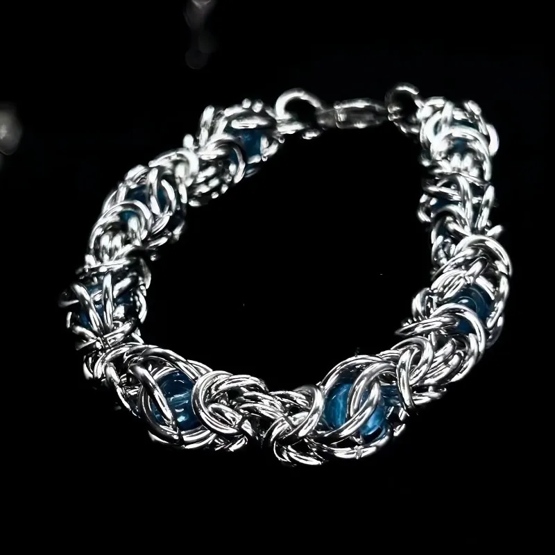 Bracelet Chaîne Byzantine Homme Acier Titane Argent Hip Hop Rétro Design Tressé Accessoire