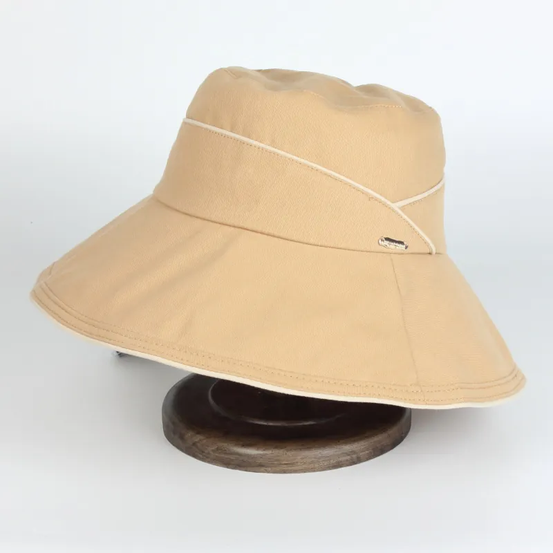 Chapeau Bob Protection Solaire Femme À Bord Large Coton Mode Minimaliste Corde Coupe Vent Réglable Été