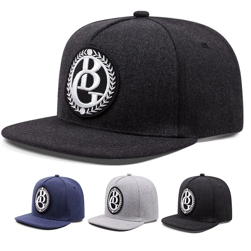 Snapback Hat Flat Brim Baseball Cap Acrylic Twill Embroidered Round Patch Hip Hop Streetwear Adjustable Men Women