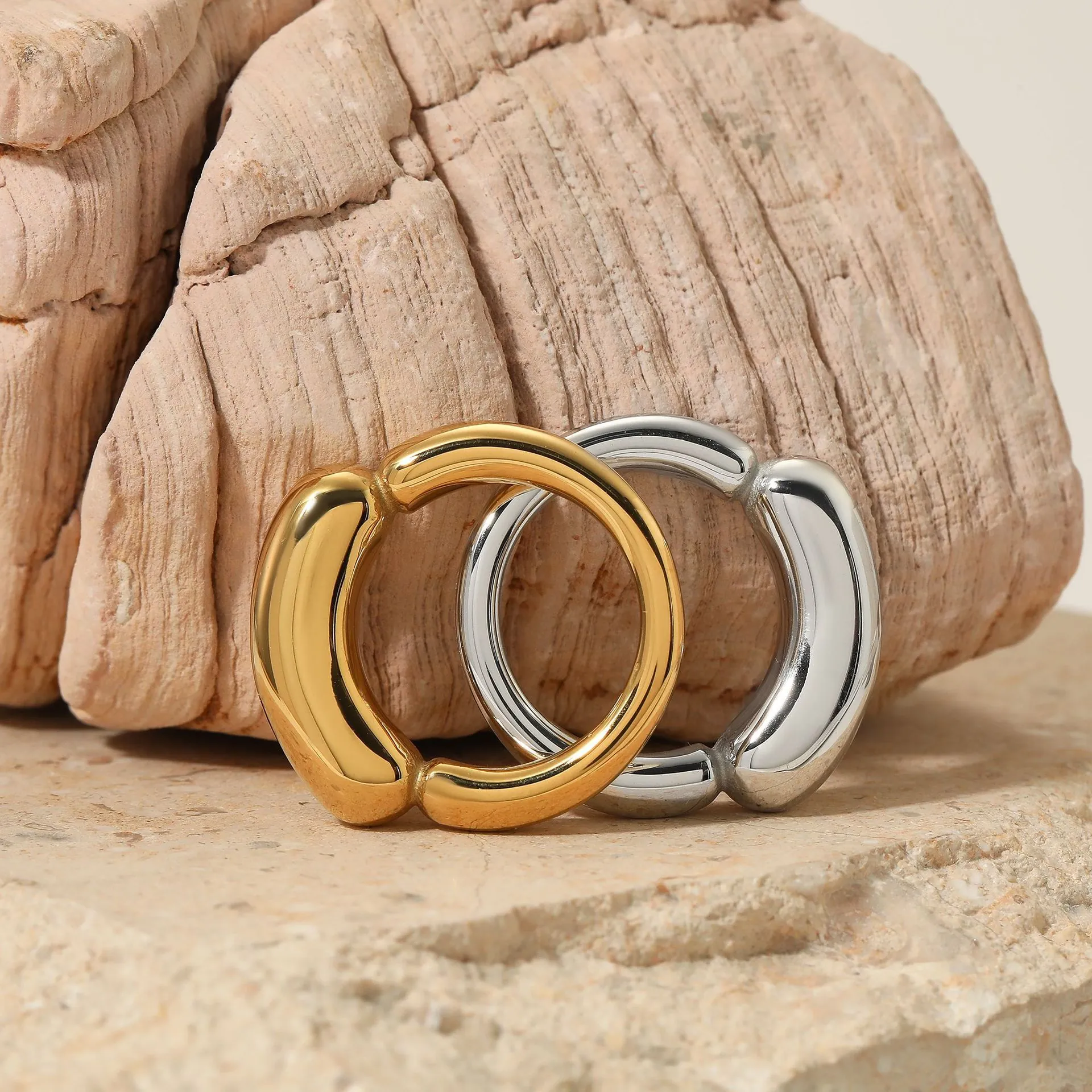 Minimalist Stainless Steel Thick Dome Ring For Women High Polished Gold Silver Plated Creative Design Finger Jewelry Gift