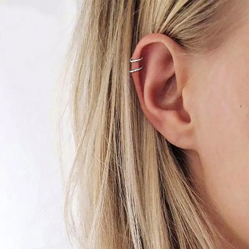 Orecchini a Doppio Strato in Acciaio Inossidabile 316 Minimalisti Senza Piercing Clip Su Orecchini per Donna Colore Oro Acciaio Gioielli