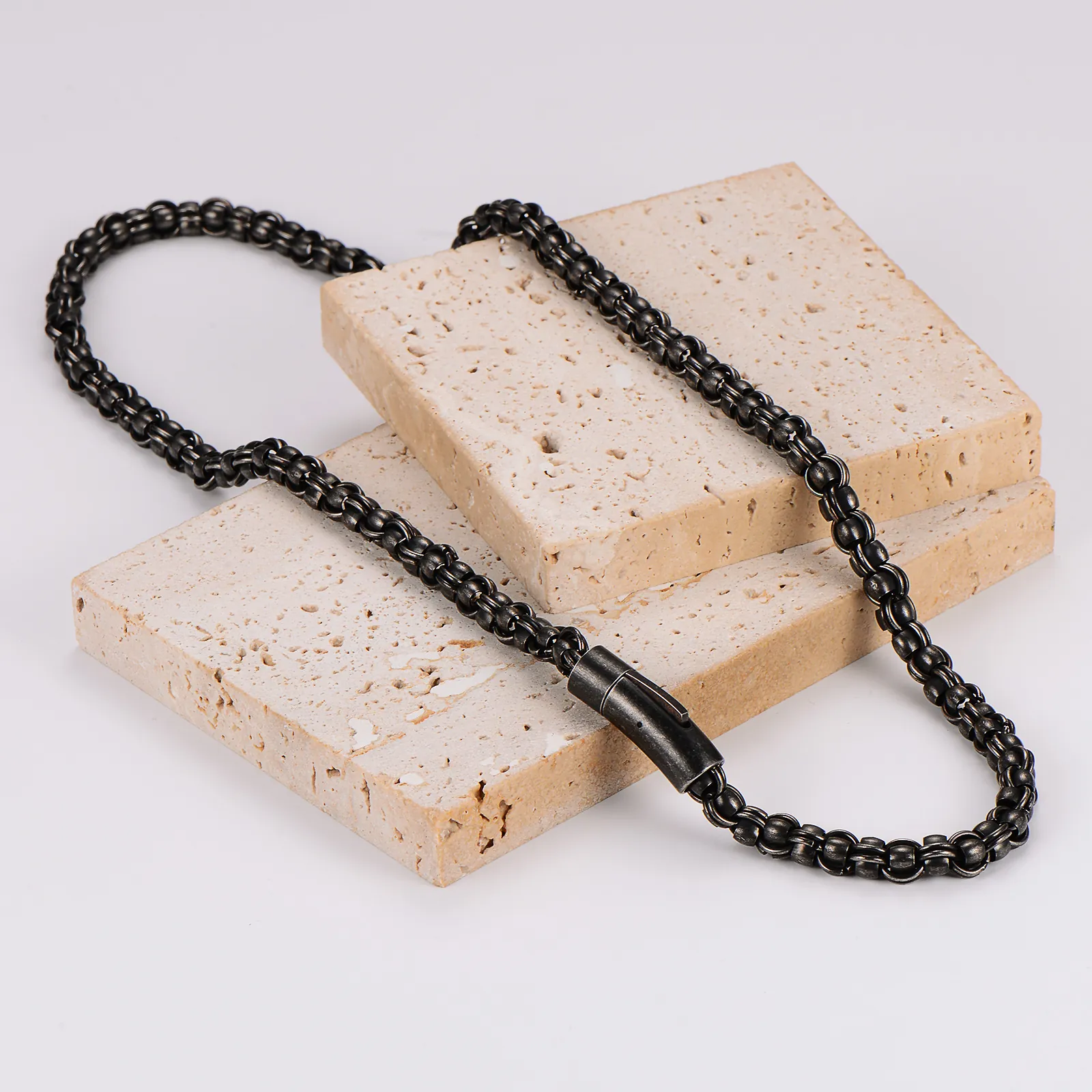 Men's 304 Stainless Steel Woven Chain Necklace Black Byzantine Hip Hop Punk Style Minimalist Fashion Jewelry