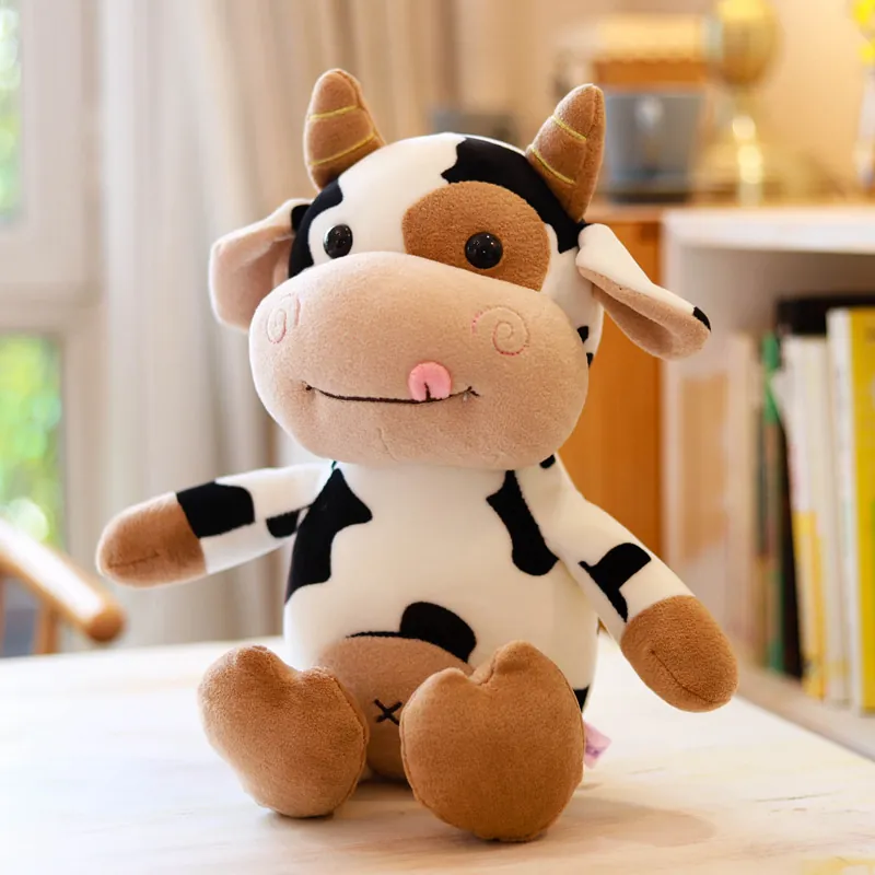 Lindo Peluche de Vaca Suave Vaca Lechera de Peluche Muñeca Con Sudadera con Capucha Suéter Decoración para Niños Cumpleaños Regalo en Casa