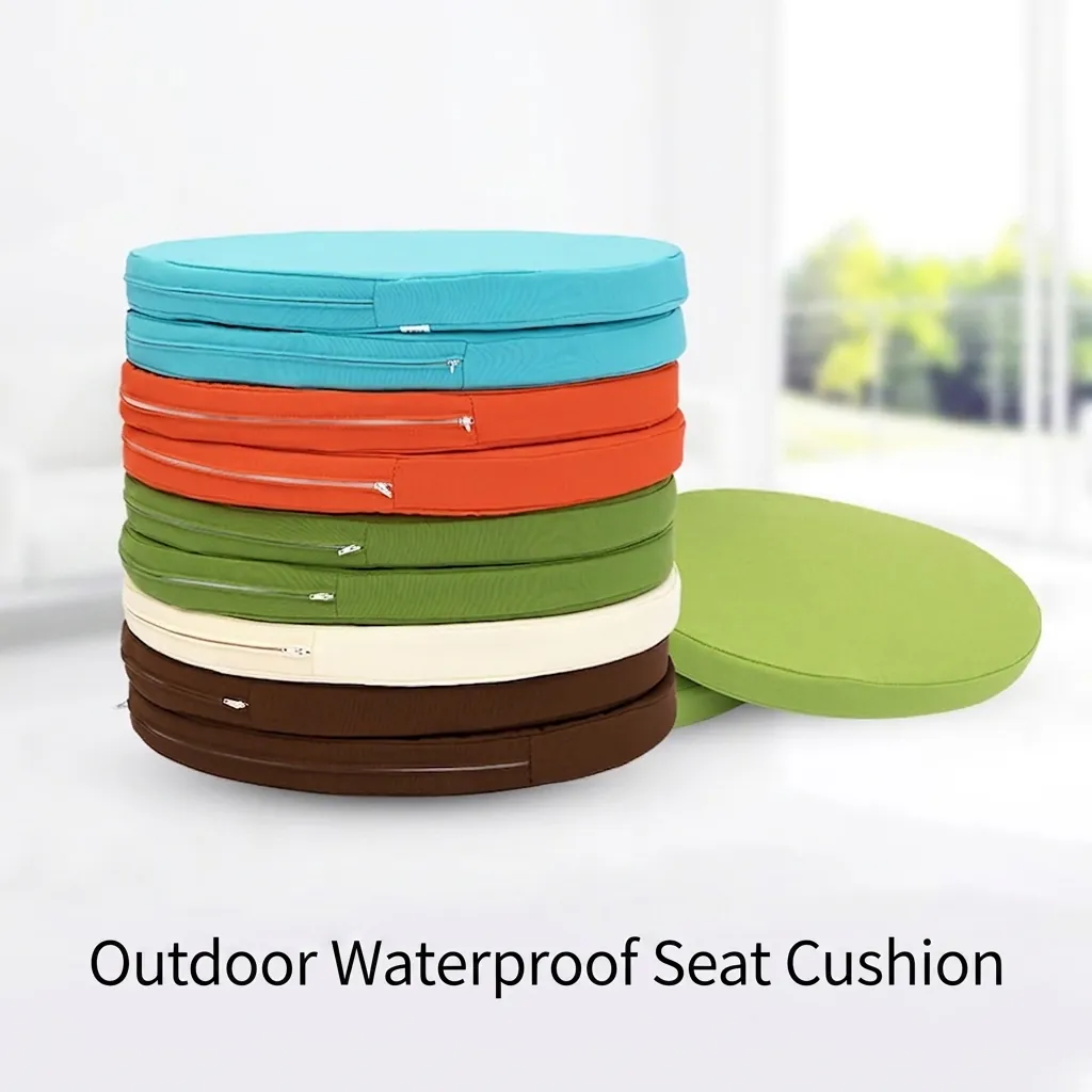 Round Seat Cushion Waterproof Polyester Washable Cover Hidden Zipper Outdoor Patio Garden Dining Chair Pads