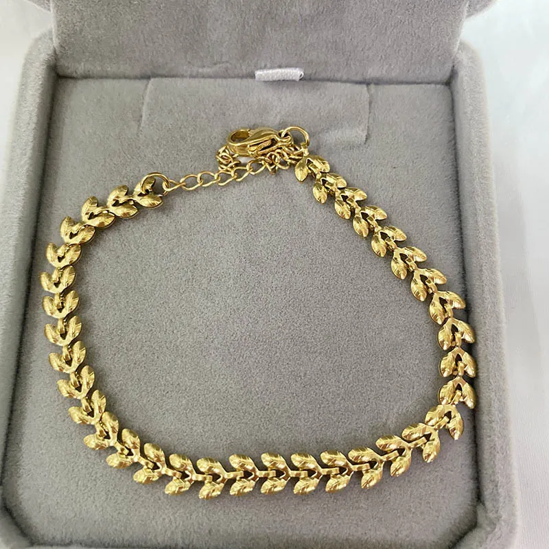Wheat Ear Fishbone Necklace Bracelet Stainless Steel Gold Plated French Fashion Jewelry For Women Adjustable