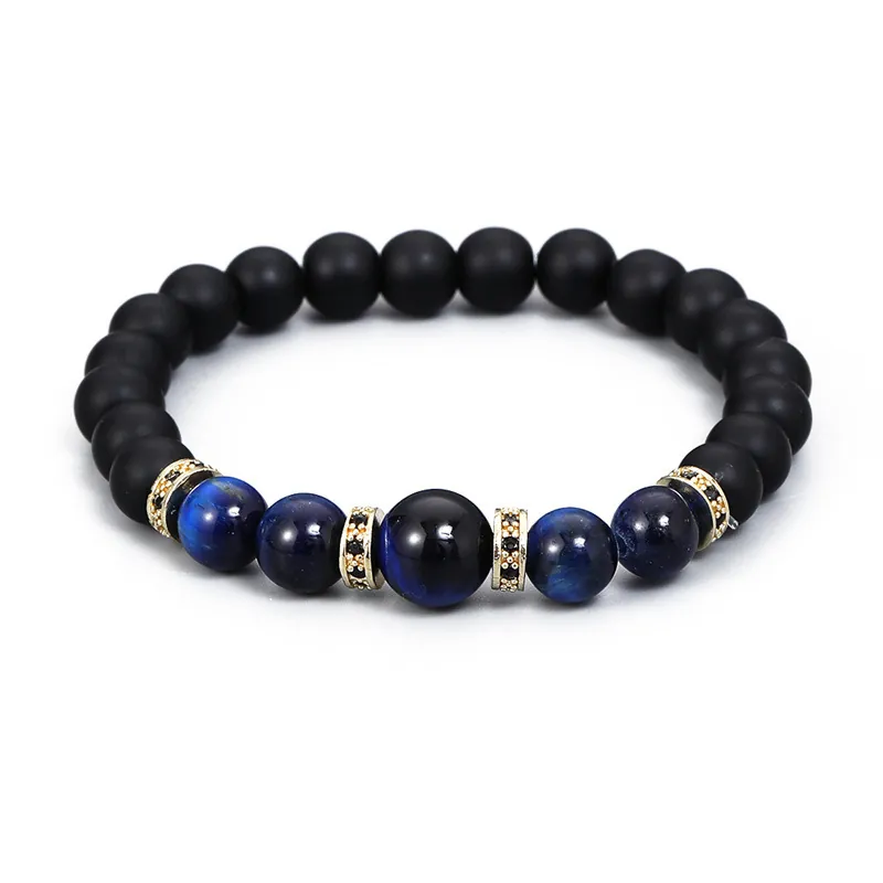 Bracelet Perles Pour Hommes Avec Oeil De Tigre Bleu Et Pierre De Lave Mate Entretoises En Alliage Bijoux De Guérison