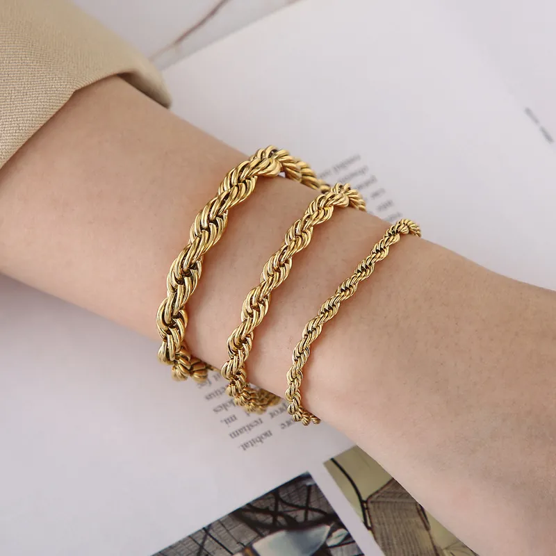 Bracelet Chaîne Corde Acier Inoxydable Bijoux Minimalistes Torsadés Pour Hommes Femmes Fermoir Mousqueton Mode Unisexe