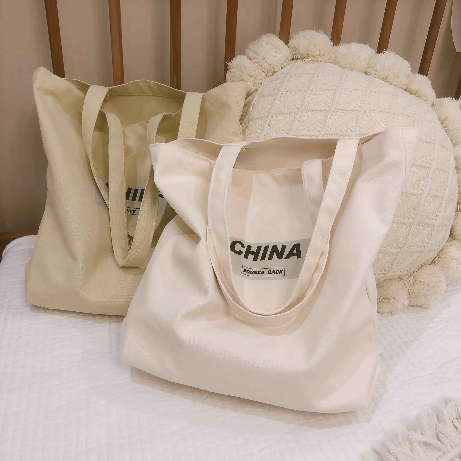 Grand Sac Fourre-Tout En Toile Matériau Épais Imprimé Lettres Sac À Main Épaule Style Décontracté Simple Fonctionnel