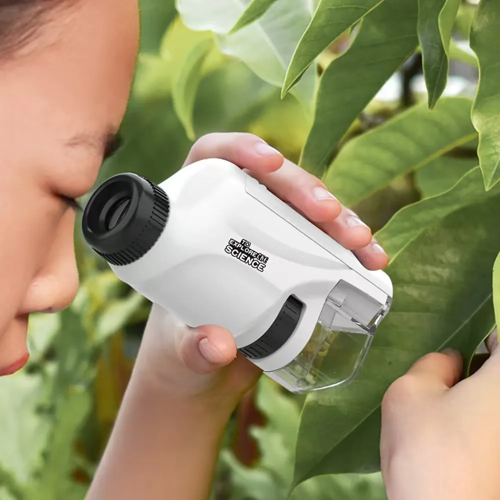 Portable Handheld Optical Microscope Educational Science Toy With LED Light ABS Material For Kids Students