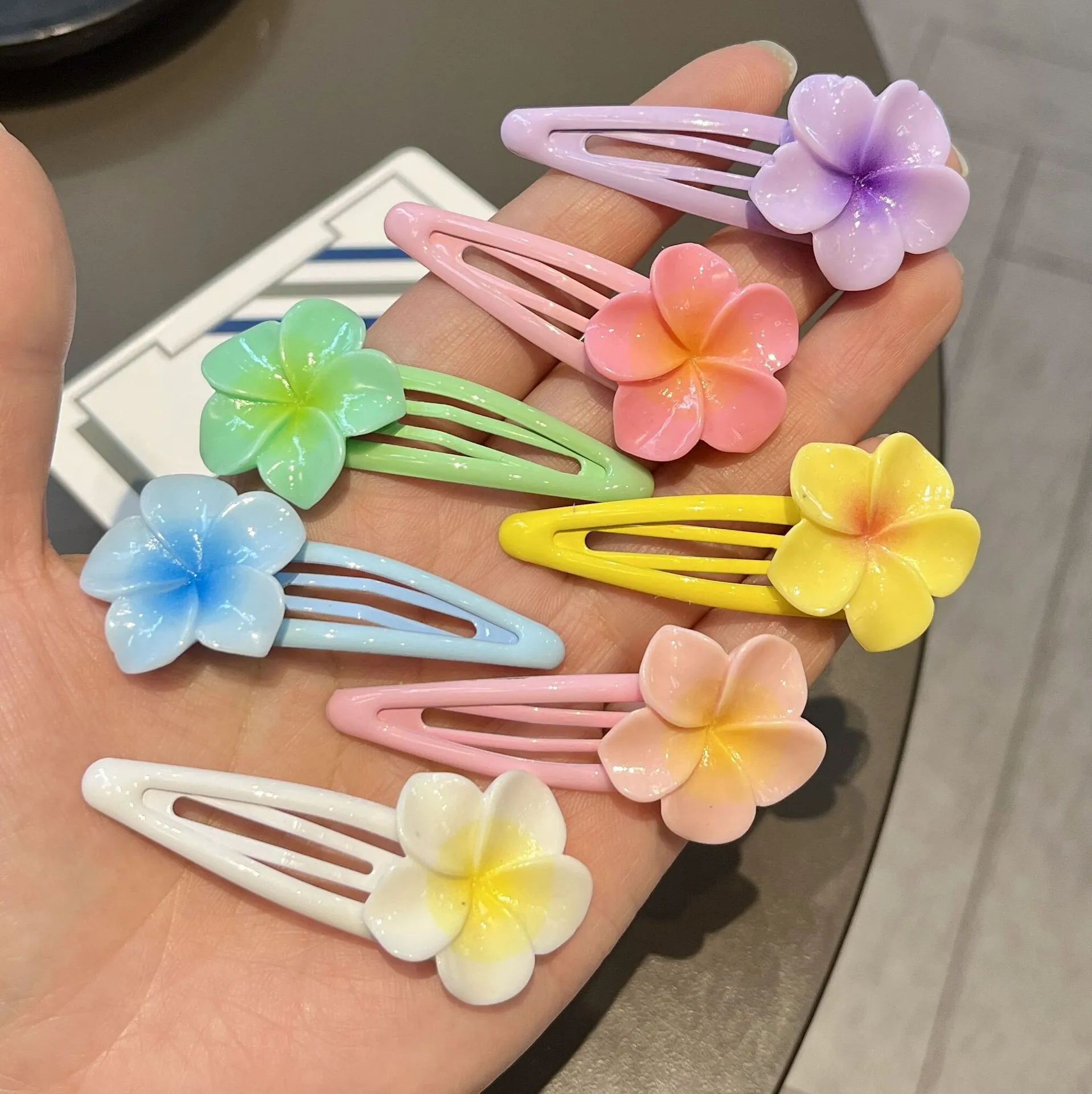 Plumeria Flower Hair Clips Resin Alloy Frangipani BB Hairpins Sweet Colorful Summer Vacation Accessories For Girls Women